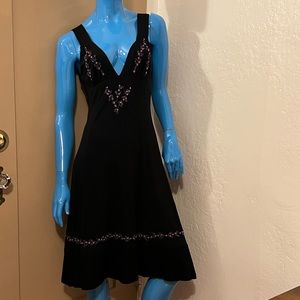90s Betsy Johnson V Neck Dress with Purple Embroidery Sz Small